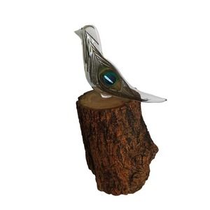 Bird Of A Feather Original Glass Peacock Feather & Found Wood By K. Smolark 2022